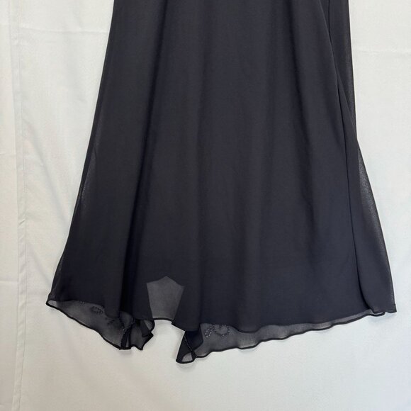 90s Vintage R&M Richards Black Chiffon Beaded Ruffle Slit Cocktail Midi Dress - Picture 9 of 13